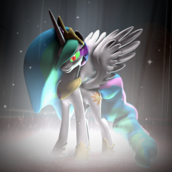 Size: 1080x1080 | Tagged: safe, artist:argodaemon, princess celestia, g4, 3d, clothes, dark magic, female, jewelry, magic, peytral, shoes, solo, sombra eyes, source filmmaker, tiara