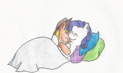 Size: 1251x745 | Tagged: safe, artist:samin, applejack, rarity, g4, blanket, cuddling, female, lesbian, ship:rarijack, shipping, snuggling