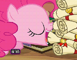Size: 348x270 | Tagged: safe, screencap, pinkie pie, earth pony, pony, g4, pinkie apple pie, season 4, animated, cheating, female, fuck physics, gif, how, in which pinkie pie forgets how to gravity, jenga, mare, pinkie being pinkie, pinkie physics, scroll, solo