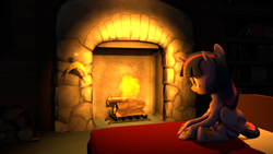 Size: 3840x2160 | Tagged: safe, artist:biocalamity, twilight sparkle, alicorn, pony, g4, 3d, female, fireplace, mare, solo, source filmmaker, twilight sparkle (alicorn)