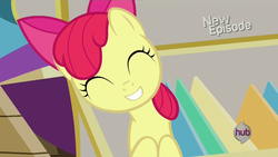 Size: 1920x1080 | Tagged: safe, screencap, apple bloom, g4, pinkie apple pie, female, hub logo, solo