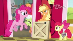 Size: 1920x1080 | Tagged: safe, screencap, apple bloom, applejack, big macintosh, granny smith, pinkie pie, earth pony, pony, g4, pinkie apple pie, female, filly, male, mare, stallion