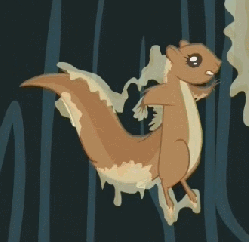 Size: 331x321 | Tagged: safe, screencap, squirrel, g4, pinkie apple pie, ambiguous gender, animal, animated, cropped, loop, pine tree, sap, solo, stuck, sugar pine, tree
