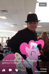 Size: 500x750 | Tagged: safe, pinkie pie, human, g4, brony, facebook, fedora shaming, hat, irl, irl human, photo, trilby