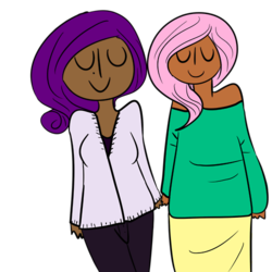 Size: 500x500 | Tagged: safe, artist:sadyuri, fluttershy, rarity, human, g4, dark skin, female, humanized, lesbian, ship:flarity, shipping