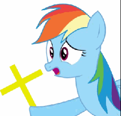 Size: 330x316 | Tagged: safe, rainbow dash, g4, animated, cross, female, reaction image, solo, the power of christ compels you
