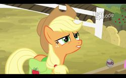 Size: 1680x1050 | Tagged: safe, screencap, applejack, g4, my little pony: friendship is magic, pinkie apple pie, black bars, female, hub logo, letterboxing, solo