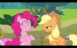 Size: 1680x1050 | Tagged: safe, screencap, applejack, pinkie pie, g4, pinkie apple pie, black bars, hub logo, letterboxing