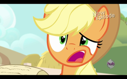 Size: 1680x1050 | Tagged: safe, screencap, applejack, g4, pinkie apple pie, black bars, female, hub logo, letterboxing, solo