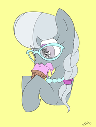 Size: 1280x1688 | Tagged: safe, artist:nasse, artist:tiki2, silver spoon, earth pony, pony, g4, bust, female, food, glasses, ice cream, solo
