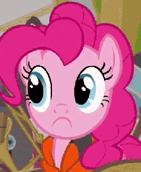 Size: 320x388 | Tagged: safe, edit, edited screencap, screencap, pinkie pie, earth pony, pony, g4, pinkie apple pie, :c, animated, cringing, female, frown, gif, inverted mouth, lifejacket, mare, only the dead can know peace from this evil, solo