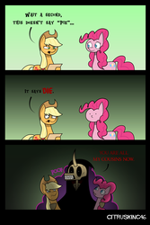 Size: 1500x2250 | Tagged: safe, artist:citrusking46, applejack, pinkie pie, earth pony, pony, g4, comic, female, grim reaper, mare, ponified