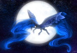 Size: 2384x1640 | Tagged: safe, artist:roseytail, princess luna, g4, female, full moon, mane, solo, wings