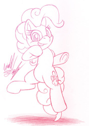 Size: 707x1000 | Tagged: safe, artist:fuzon-s, pinkie pie, smile hd, g4, female, gradient lineart, grin, looking at you, sketch, smiling, solo, traditional art, underhoof