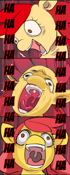 Size: 300x752 | Tagged: safe, artist:bakki, apple bloom, g4, cropped, laughing, nightmare fuel, reaction image, snapple bloom