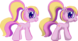 Size: 2194x1171 | Tagged: safe, artist:colossalstinker, fluttershy, fluttershy (g3), earth pony, pony, g3, g3.5, g4, female, g3 to g3.5, generation leap, mare, simple background, transparent background