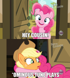 Size: 1600x1789 | Tagged: safe, applejack, pinkie pie, g4, pinkie apple pie, hug, image macro