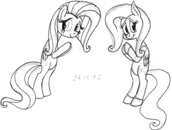 Size: 1803x1366 | Tagged: safe, artist:colossalstinker, fluttershy, g4, monochrome, traditional art