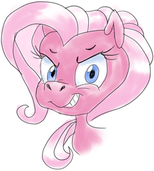 Size: 769x860 | Tagged: safe, artist:colossalstinker, pinkie pie (g3), earth pony, pony, g3, g3.5, 2012, creepy, creepy grin, creepy smile, evil, evil pinkie pie, evil smile, female, grin, looking at you, mare, simple background, smiling, smiling at you, solo, white background