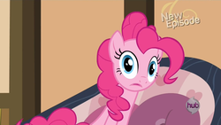 Size: 1440x810 | Tagged: safe, screencap, pinkie pie, g4, pinkie apple pie, female, hub logo, reaction image, solo