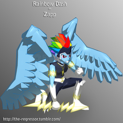 Size: 1024x1024 | Tagged: safe, artist:the regressor, rainbow dash, zapp, equestria girls, g4, power ponies (episode), 3d, female, humanized, power ponies, solo, winged humanization