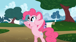 Size: 1054x592 | Tagged: safe, screencap, pinkie pie, g4, griffon the brush off, bench, female, solo