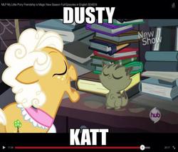 Size: 599x513 | Tagged: safe, edit, edited screencap, screencap, goldie delicious, earth pony, pony, g4, pinkie apple pie, caption, dust cat, dustykatt, elderly, eyes closed, female, image macro, impact font, mare, pun, text, visual pun