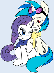 Size: 1600x2159 | Tagged: safe, artist:ambris, dj pon-3, rarity, vinyl scratch, g4, ear bite, female, lesbian, rariscratch