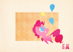 Size: 2158x1536 | Tagged: safe, artist:fluttershythekind, pinkie pie, earth pony, pony, g4, abstract background, balloon, female, solo