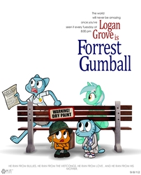 Size: 1284x1591 | Tagged: safe, artist:wolfjedisamuel, lyra heartstrings, cat, fish, pony, g4, bench, crossover, darwin watterson, forrest gump, gumball watterson, nicole watterson, sitting lyra, the amazing world of gumball