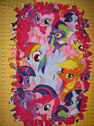 Size: 500x667 | Tagged: safe, artist:pyroluminescence, applejack, fluttershy, pinkie pie, rainbow dash, rarity, spike, twilight sparkle, g4, blanket, craft, mane seven