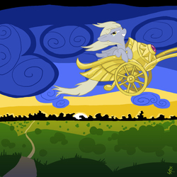 Size: 1000x1000 | Tagged: safe, artist:amehdaus, derpy hooves, pegasus, pony, g4, chariot, female, mare, solo, sunrise