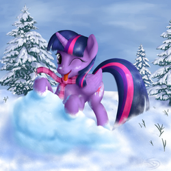 Size: 1200x1200 | Tagged: safe, artist:bluespaceling, twilight sparkle, alicorn, pony, g4, clothes, female, mare, scarf, snow, solo, twilight sparkle (alicorn)