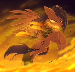 Size: 2500x2390 | Tagged: safe, artist:equestria-prevails, firefly, alicorn, pony, g1, g4, alicornified, badass, broken horn, claws, epic, female, fire, flying, g1 to g4, generation leap, glare, gritted teeth, hoof blades, horn, lava, metal claws, open mouth, race swap, solo, spread wings, weapon