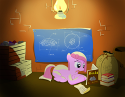 Size: 1200x931 | Tagged: safe, artist:cyb3rwaste, pinkie pie, g4, blueprint, book, female, for dummies, pinkamena diane pie, professional, rock, rock farm, science, solo