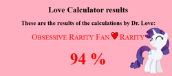 Size: 686x301 | Tagged: safe, rarity, g4, exploitable meme, hilarious in hindsight, love calculator, meme, obsessive rarity fan, otp