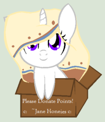 Size: 373x434 | Tagged: safe, artist:one-in-a-million-x2, oc, oc only, pony, unicorn, box, solo