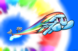 Size: 2000x1300 | Tagged: safe, artist:benjik, rainbow dash, g4, cloud, female, finish line, solo, sonic rainboom