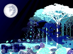 Size: 1023x767 | Tagged: safe, artist:emeralddarkness, artist:juniberries, artist:scariswolf, nightmare moon, oc, oc:nyx, fanfic:past sins, g4, female, mare in the moon, moon, night, nightmare nyx, solo, tree, vector, wallpaper