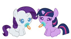 Size: 3272x1832 | Tagged: safe, artist:3d4d, rarity, twilight sparkle, pony, g4, babity, baby, baby pony, babylight sparkle, cute, duo, female, filly, foal, hnnng, pacifier, simple background, white background