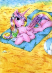 Size: 2500x3500 | Tagged: safe, artist:jedieldaniel, princess cadance, g4, beach, drink, female, solo