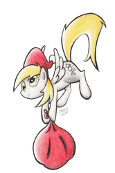 Size: 1868x2820 | Tagged: safe, artist:aqnichols, derpy hooves, pegasus, pony, g4, female, hat, mare, santa hat, solo