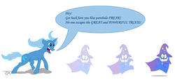 Size: 1650x750 | Tagged: safe, artist:philith, trixie, g4, bloo (foster's), crossover, foster's home for imaginary friends, male, trixie's cape, trixie's hat