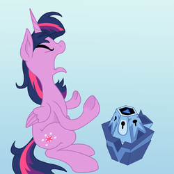Size: 1600x1600 | Tagged: safe, artist:philith, twilight sparkle, alicorn, pony, g4, princess twilight sparkle (episode), chest of harmony, do not want, female, gradient background, magic 8 ball, mare, movie quote in the comments, solo, twilight sparkle (alicorn)
