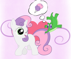 Size: 900x750 | Tagged: safe, artist:hip-indeed, gummy, sweetie belle, g4, cotton candy, cute, diasweetes, tail bite, thought bubble