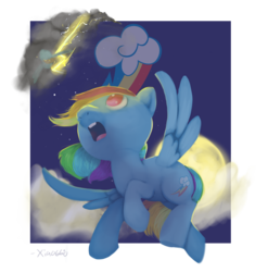 Size: 1480x1499 | Tagged: safe, artist:xiao668, rainbow dash, g4, cloud, cloudy, female, flying, moon, night, solo