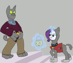 Size: 888x768 | Tagged: safe, artist:klondike, rarity, rover, diamond dog, pony, unicorn, g4, clothes, costume, female, furrity, furry, halloween, levitation, magic, mare, species swap, telekinesis