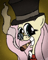 Size: 650x800 | Tagged: safe, artist:flutteranderson, fluttershy, g4, cigar, female, gentlemen, hat, monocle, smoking, solo, top hat