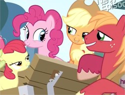 Size: 520x395 | Tagged: safe, screencap, apple bloom, applejack, big macintosh, granny smith, pinkie pie, earth pony, pony, g4, pinkie apple pie, bedroom eyes, male, out of context, stallion