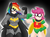 Size: 2547x1899 | Tagged: safe, artist:blackbewhite2k7, rainbow dash, scootaloo, human, g4, batman, batman and robin, batmare, crossover, dc comics, flexing, grin, humanized, light skin, parody, robin, robinloo, smiling